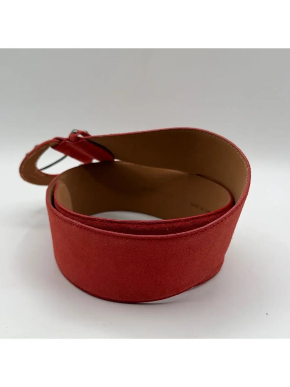 Vintage Oscar de la Renta Red Genuine Sueda Leather Studded Detail Belt Size M